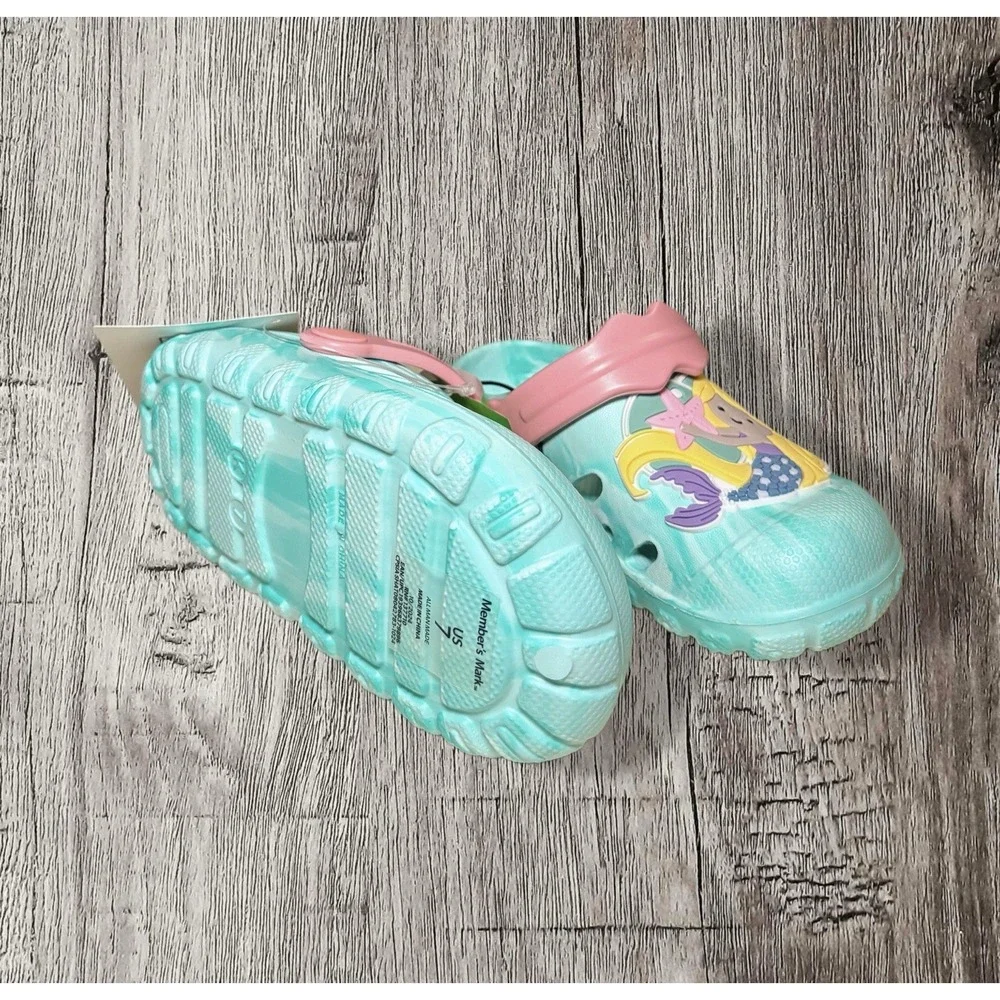 Toddler Girls MERMAID CLOG SHOES Water Friendly Size 7 Teal Pink Back Strap Kids